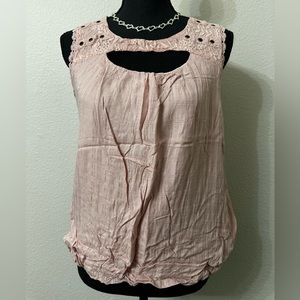 Pink Cutout Lace Tank Top Blouse